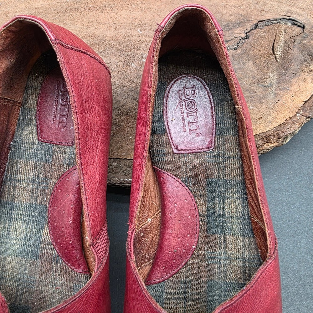 Born Loafers W 10.5-11 Red Leather Slip On Comfort Flat Quiet Casual Luxury Boho - Picture 4 of 7